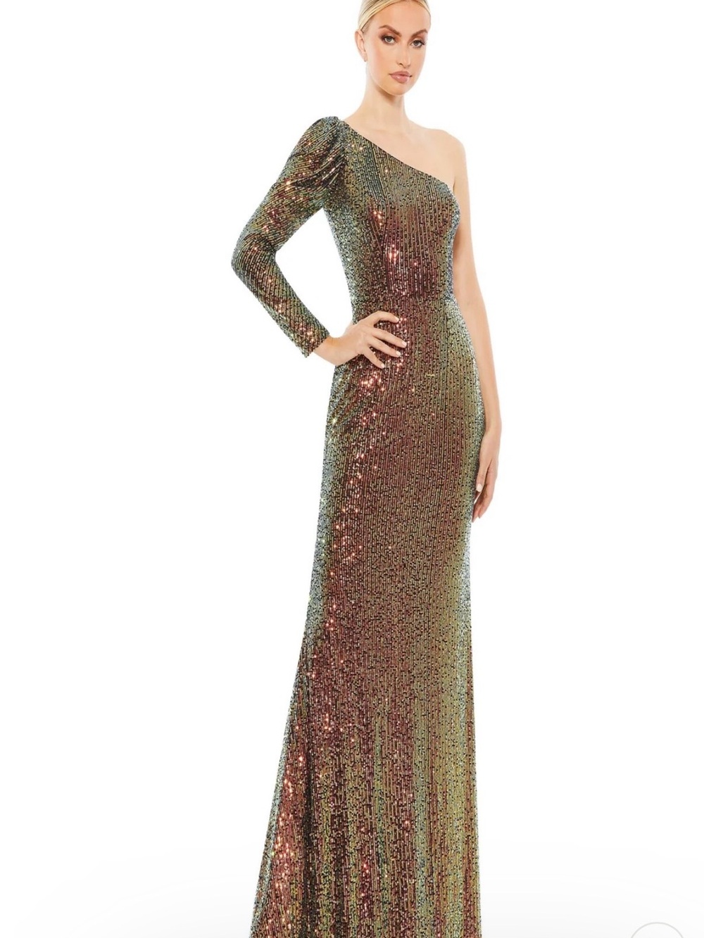 NWT Ieena for Mac Duggal one shoulder sequin evening dress size 0